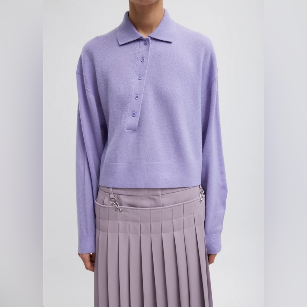 Tibi Washable Cashmere Easy Polo Cropped Sweater in Lavender Size Small